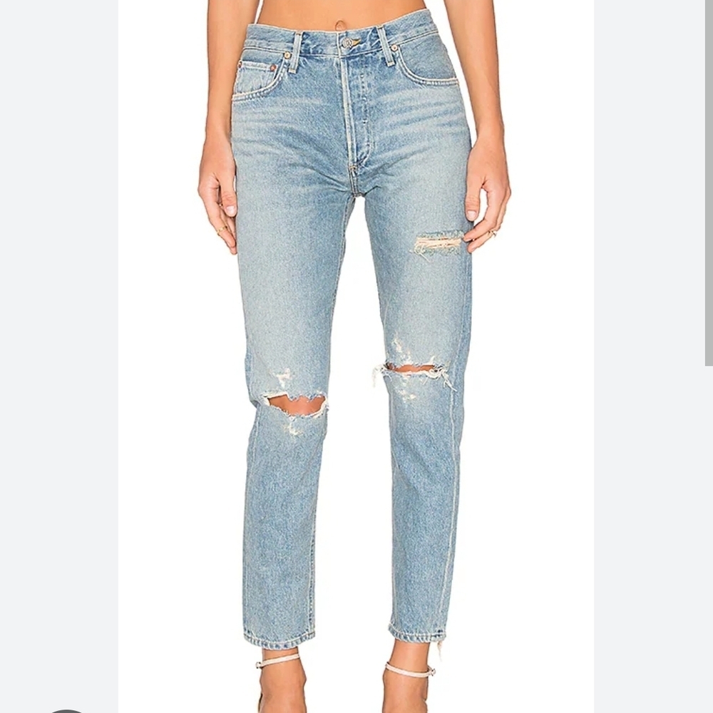 Agolde Jeans Jaimie High Rise Straight Leg Distressed Denim Jeans Sz 25